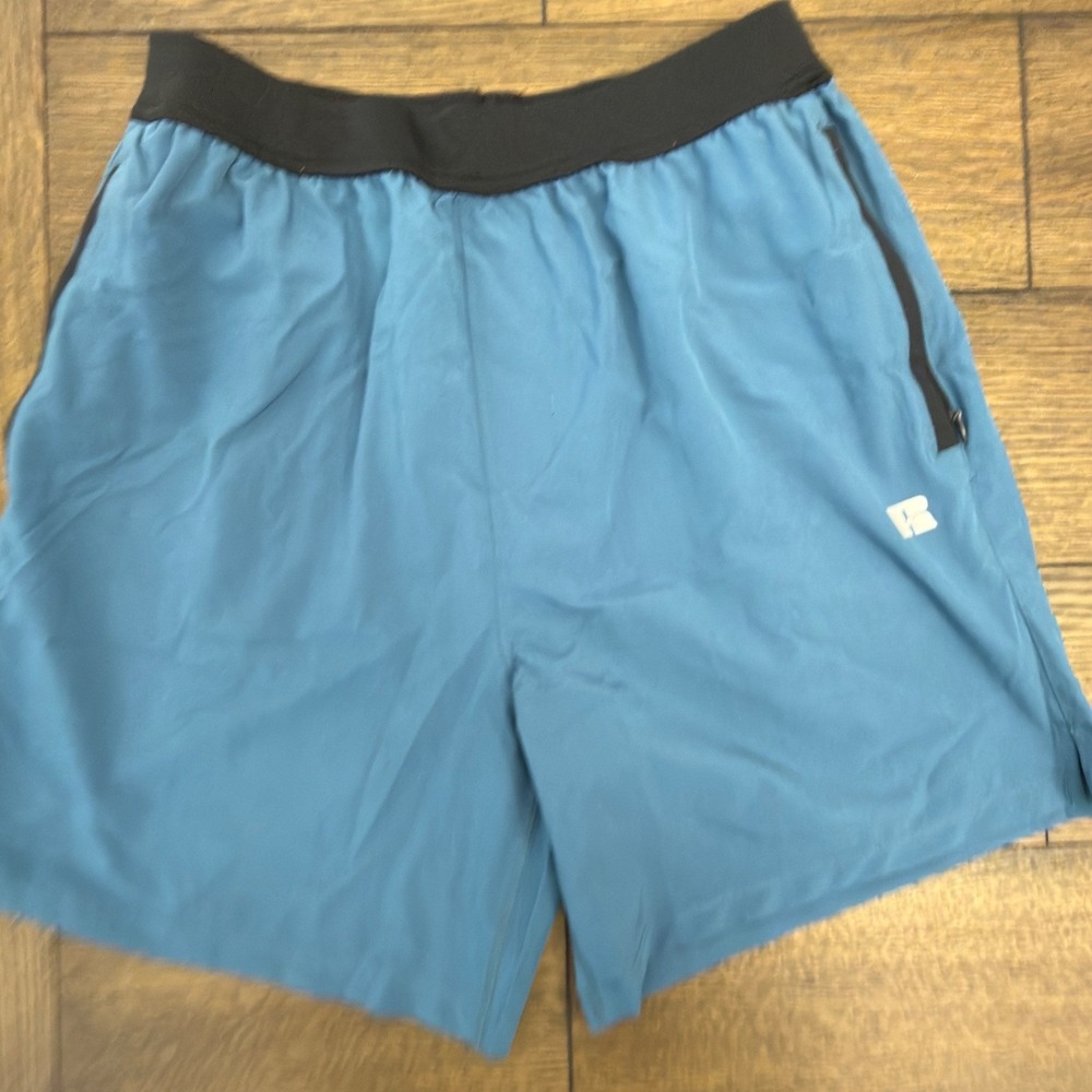 Russell Athletic Womens Teal Blue Performance Training Shorts Medium Zipper Pckt